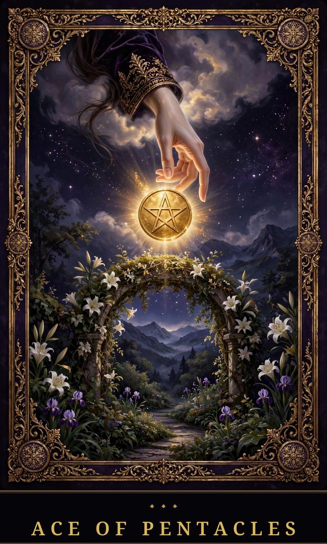 Moon Crown Tarot card art for Ace of Pentacles
