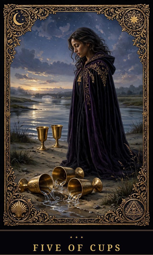 Moon Crown Tarot card art for Five of Cups