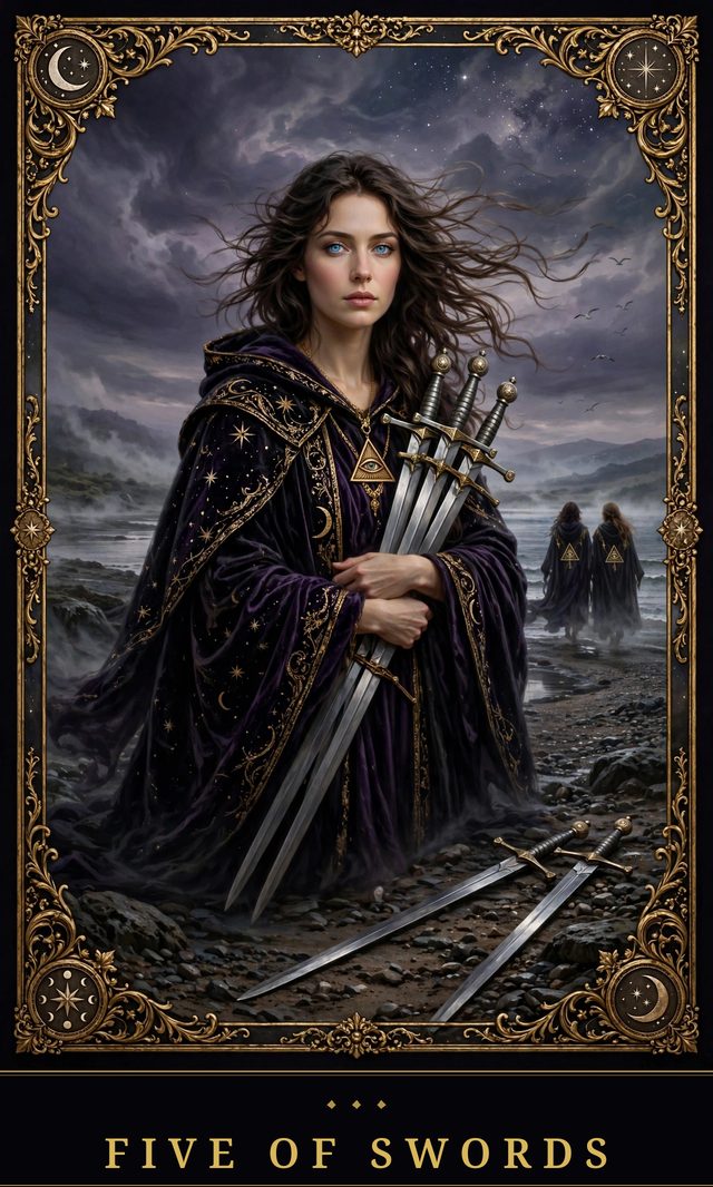 Moon Crown Tarot card art for Five of Swords