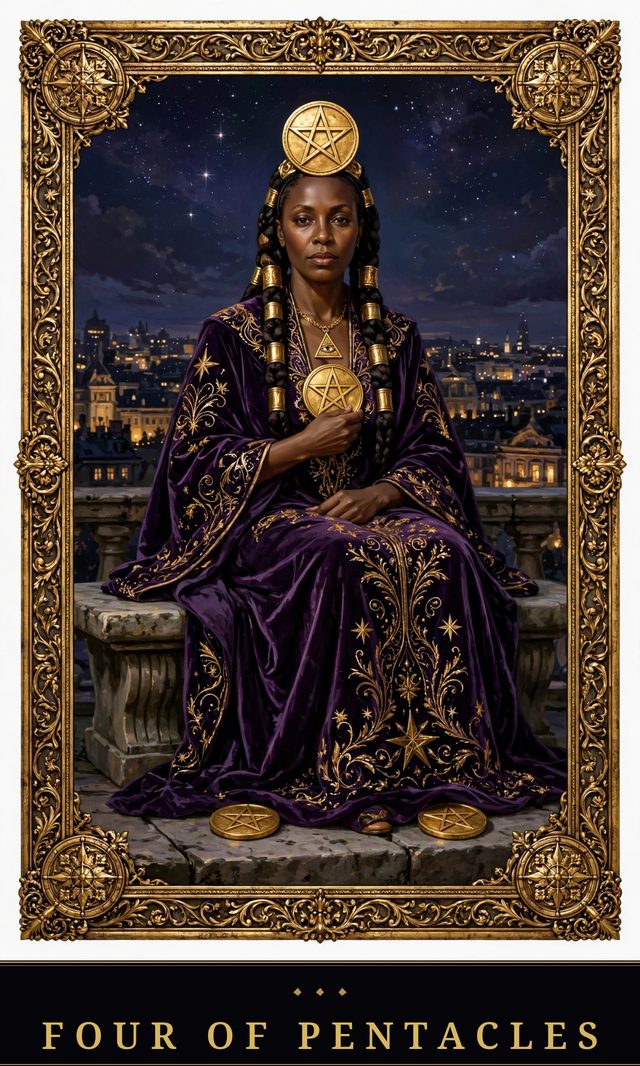 Moon Crown Tarot card art for Four of Pentacles