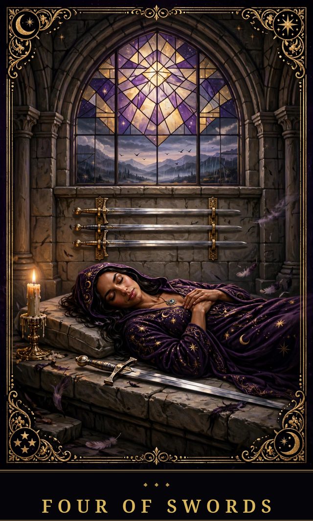 Moon Crown Tarot card art for Four of Swords