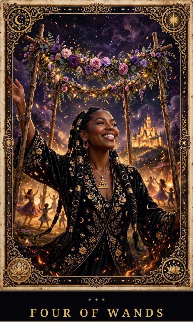 Moon Crown Tarot card art for Four of Wands