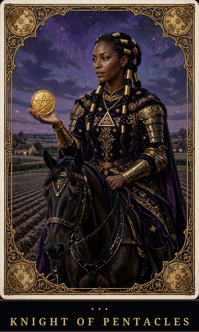 Moon Crown Tarot card art for Knight of Pentacles