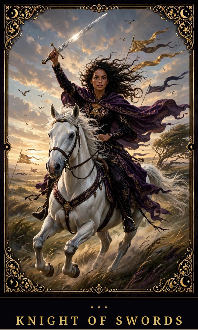 Moon Crown Tarot card art for Knight of Swords