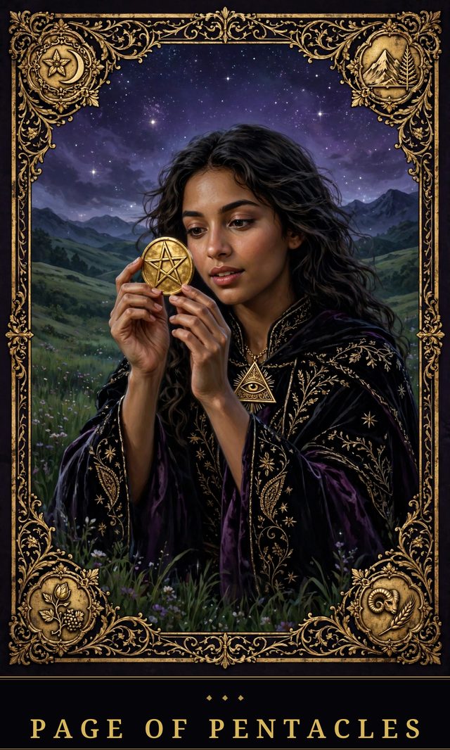 Moon Crown Tarot card art for Page of Pentacles