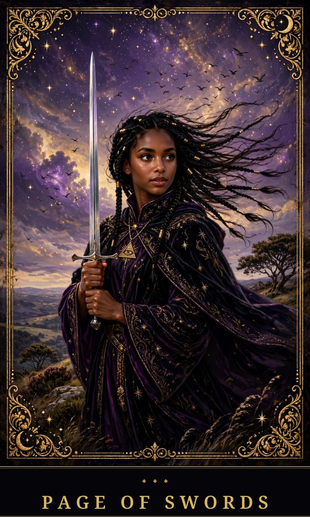 Moon Crown Tarot card art for Page of Swords