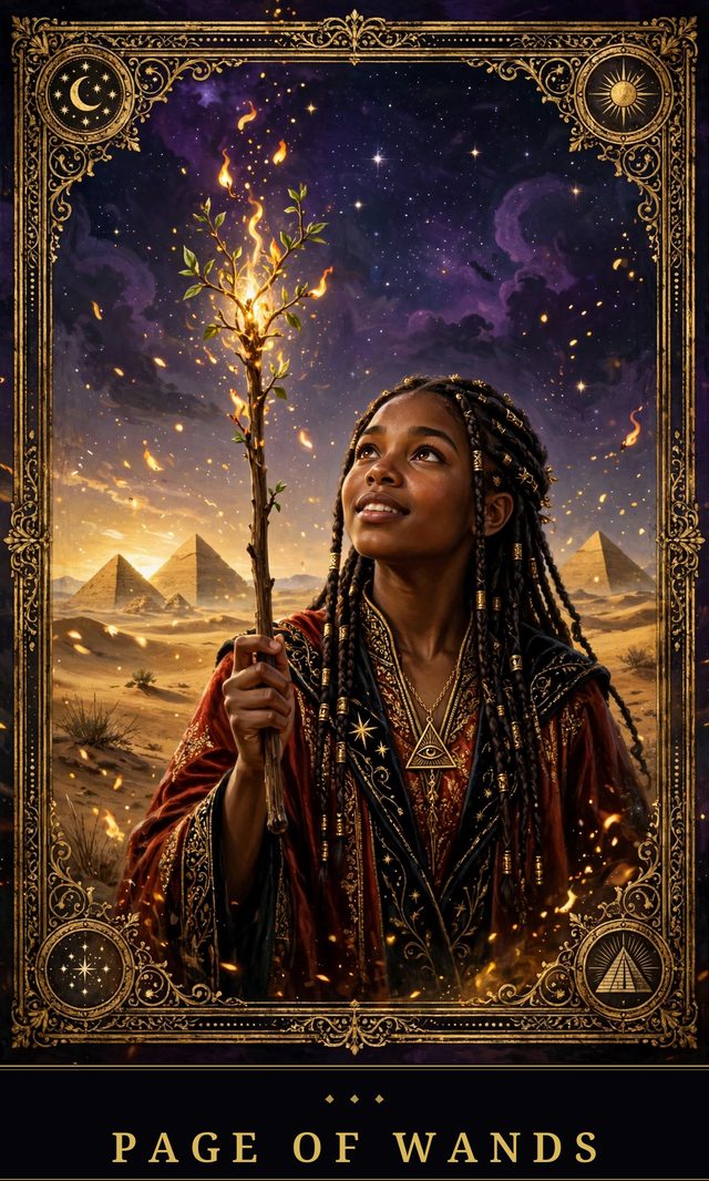 Moon Crown Tarot card art for Page of Wands