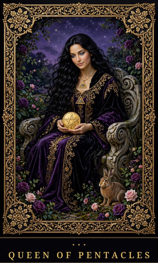 Moon Crown Tarot card art for Queen of Pentacles