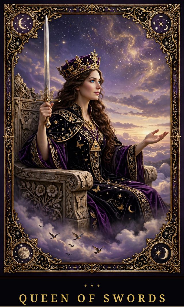 Moon Crown Tarot card art for Queen of Swords