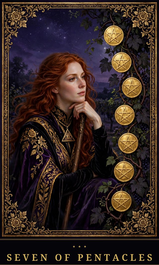 Moon Crown Tarot card art for Seven of Pentacles