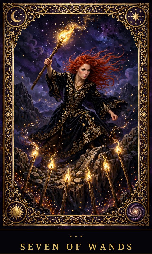 Moon Crown Tarot card art for Seven of Wands