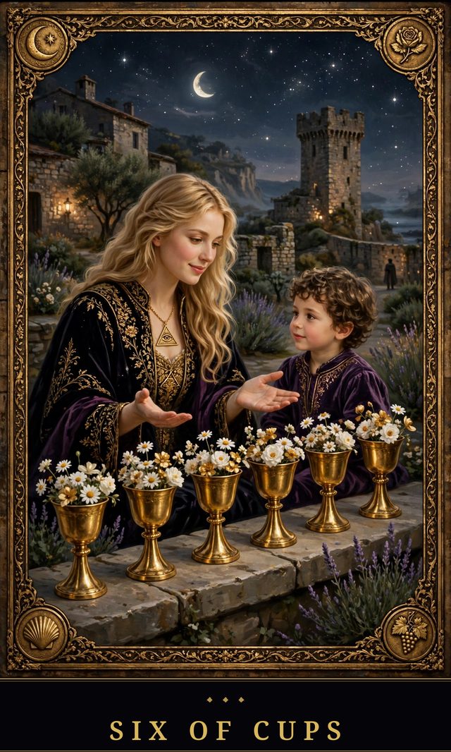 Moon Crown Tarot card art for Six of Cups