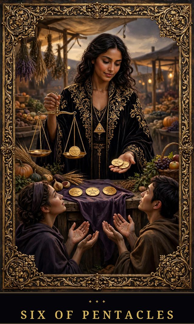 Moon Crown Tarot card art for Six of Pentacles