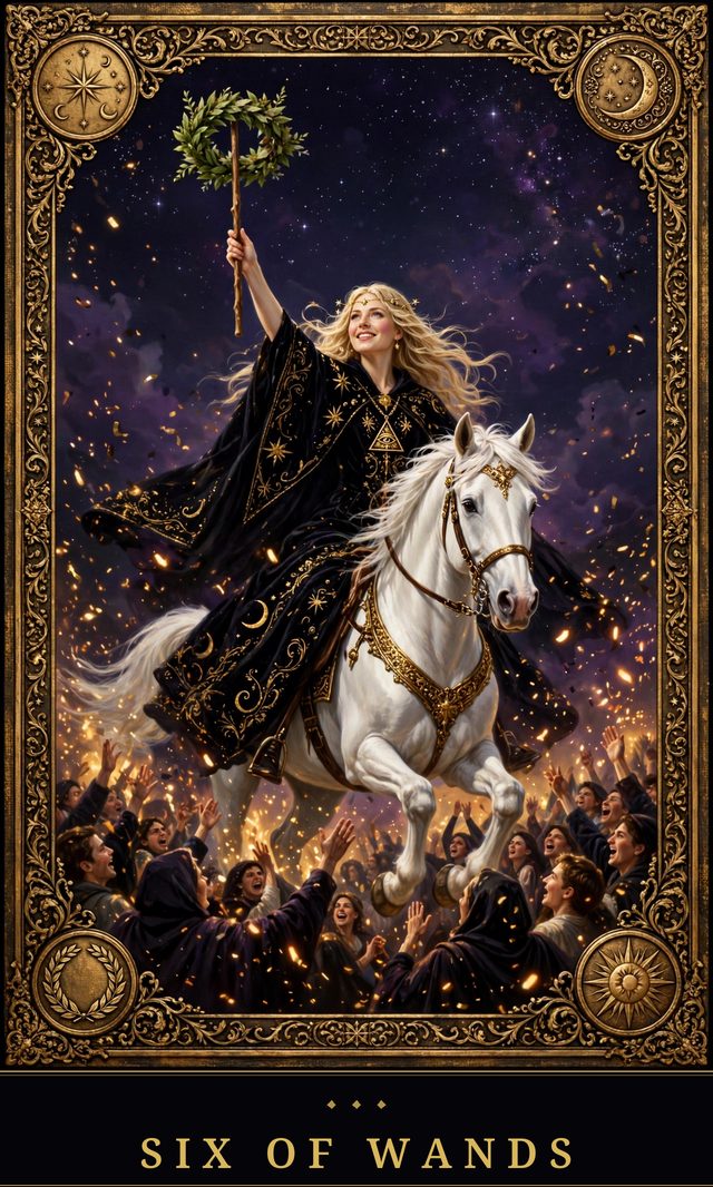Moon Crown Tarot card art for Six of Wands