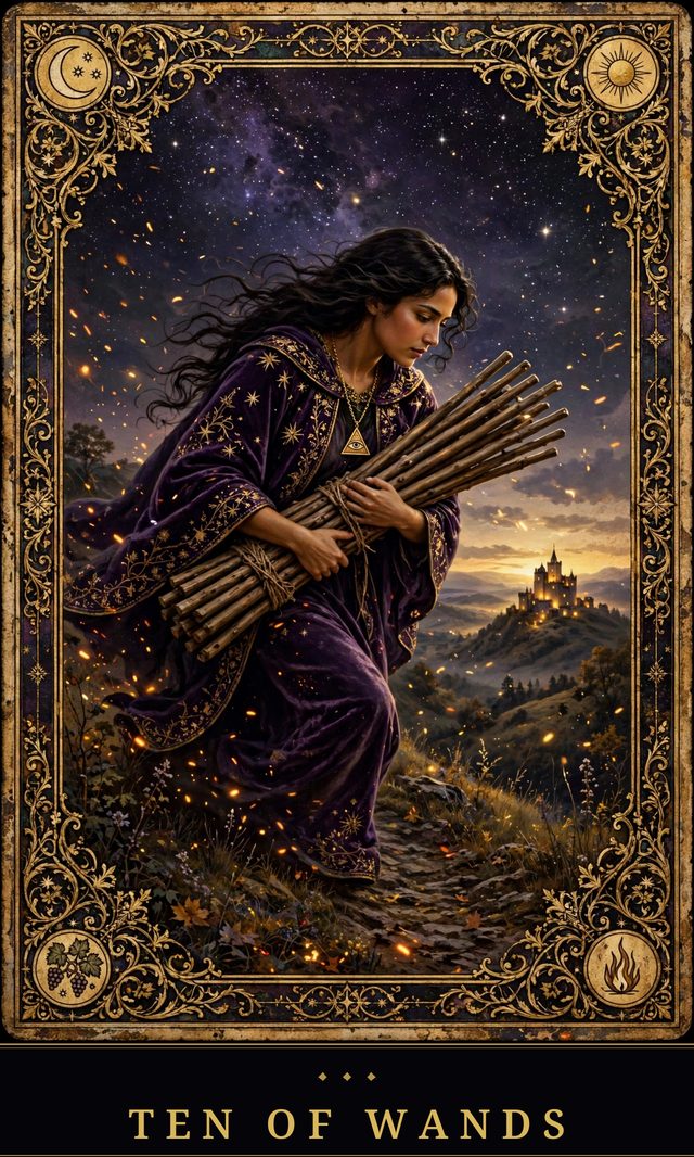 Moon Crown Tarot card art for Ten of Wands