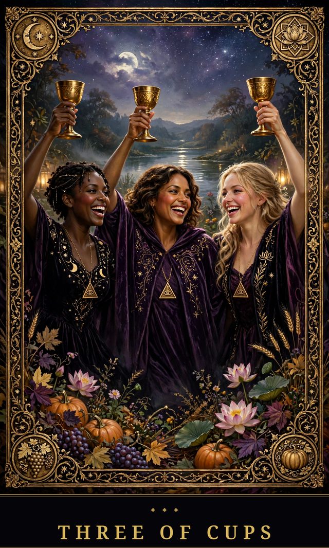 Moon Crown Tarot card art for Three of Cups