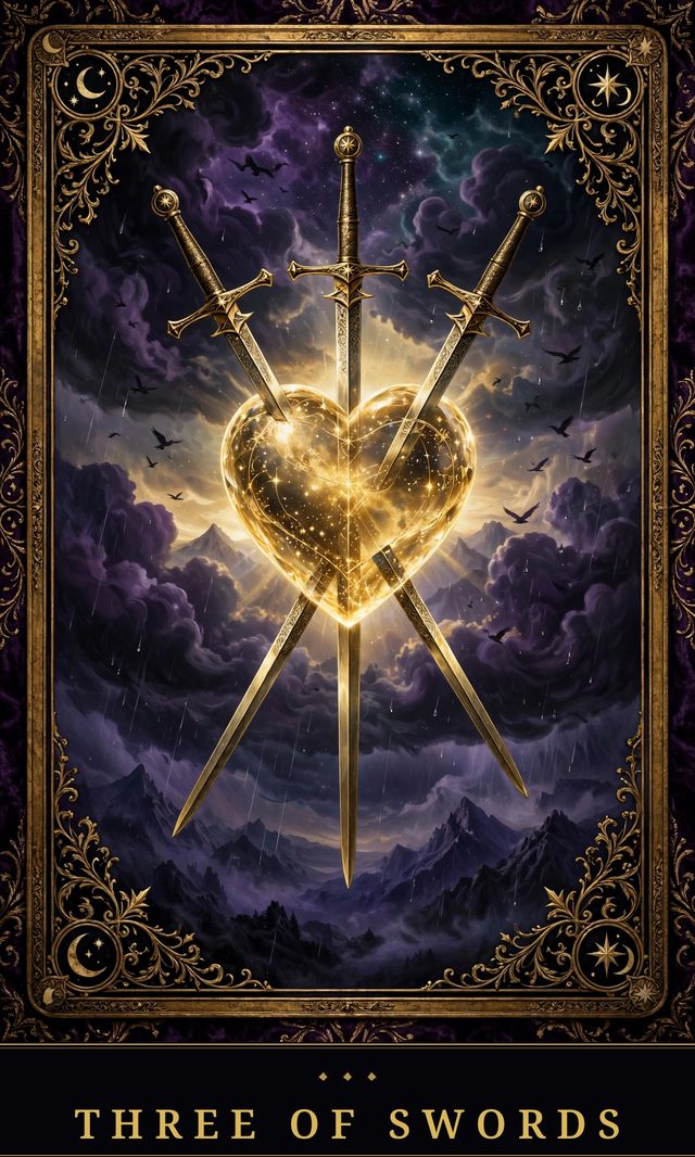 Moon Crown Tarot card art for Three of Swords