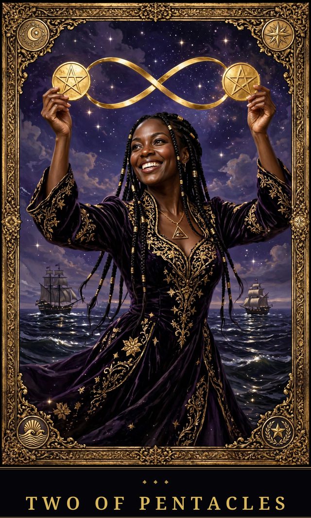 Moon Crown Tarot card art for Two of Pentacles