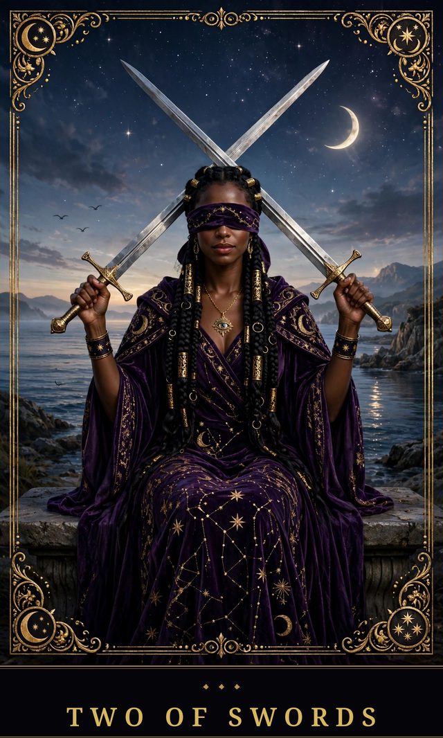 Moon Crown Tarot card art for Two of Swords