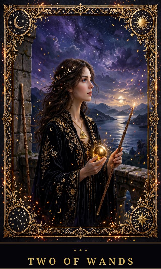 Moon Crown Tarot card art for Two of Wands