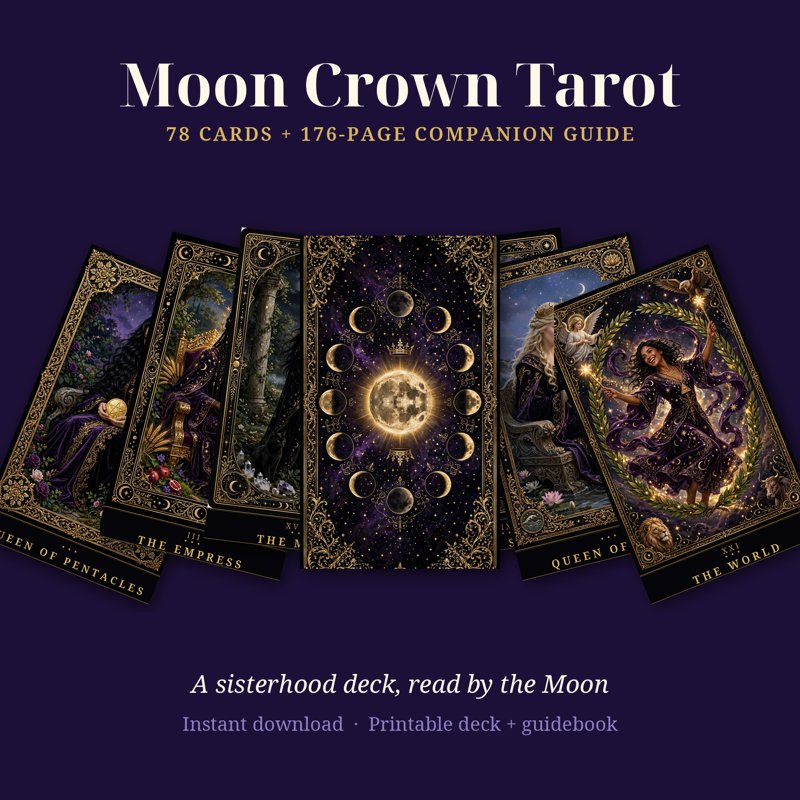 The Moon Crown Tarot — printable 78-card deck and Companion Guide
